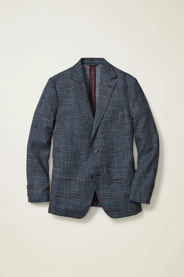 Men Unconstructed Italian Linen Blazer Navy Plaid Bonobos Blazers and Sport Coats