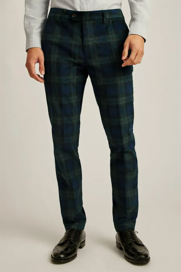 Men Velvet Trousers Blackwatch Plaid Bonobos Dress Pants