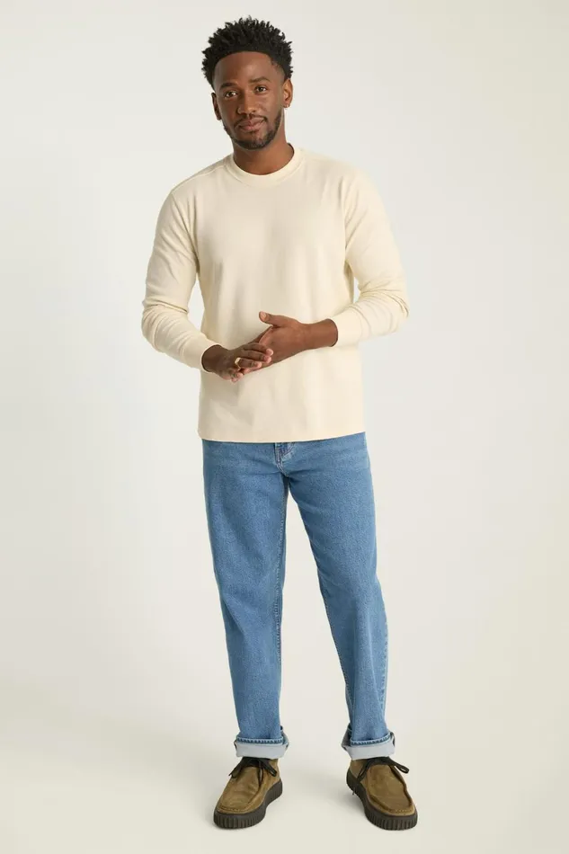 Men Waffle Crew Antique White Bonobos Long Sleeve Tees