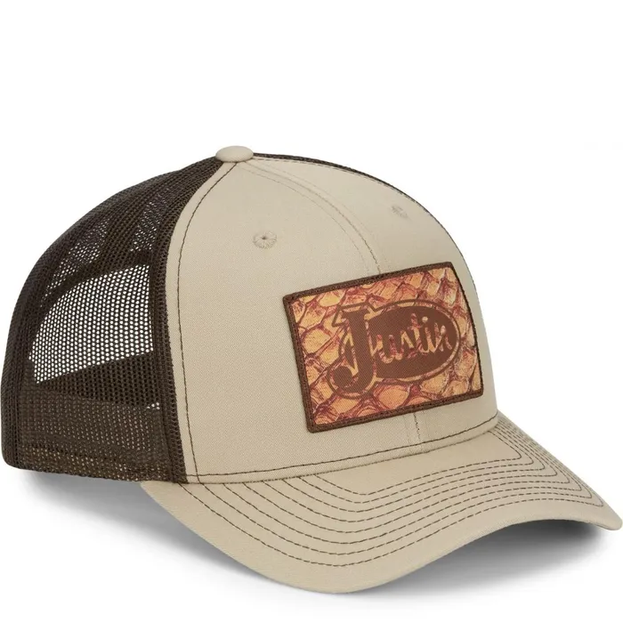 MENWOMEN Pirarucu Print Patch Tan Justin Boots Hats and Caps