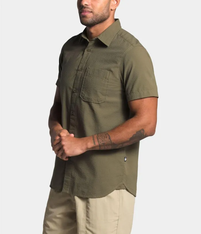 Mens Short Sleeve Baytrail Pattern Shirt Burnt Olive Green The North Face Shirts and Polos