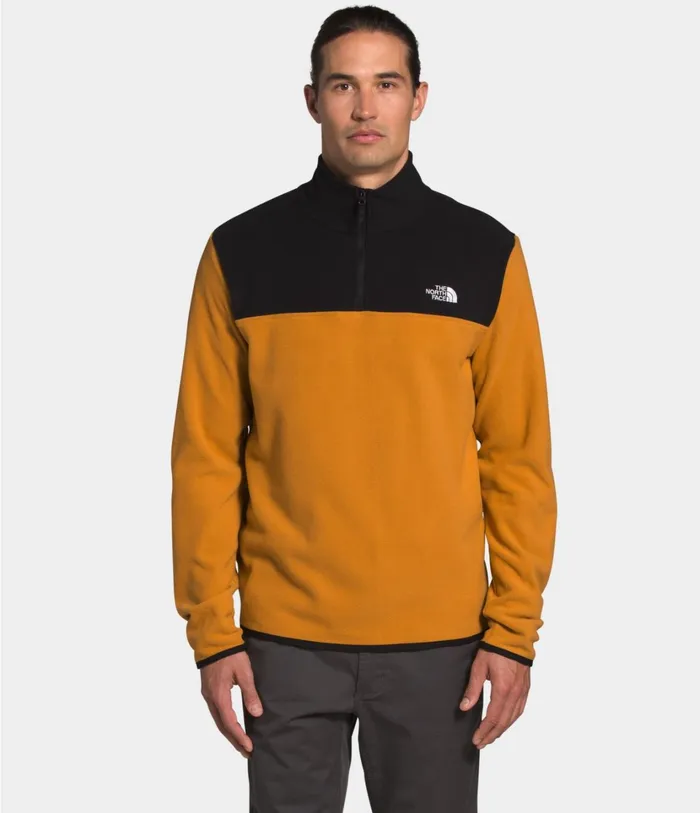 Mens TKA Glacier Zip Pullover Citrine Yellowtnf Black The North Face Fleece