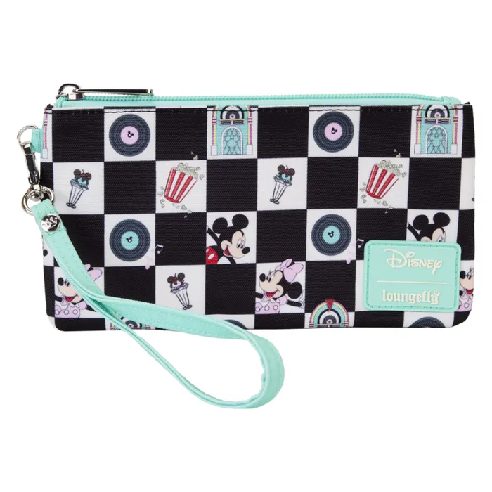 Mickey and Minnie Date Night Diner Checkered AllOver Print Nylon Zipper Pouch Wristlet Unisex Loungefly Bags and Wallets Mickey and Minnie Date Night Diner Checkered AllOver Print Nylon Zipper Pouch Wristlet Unisex Loungefly Bags and Wallets
