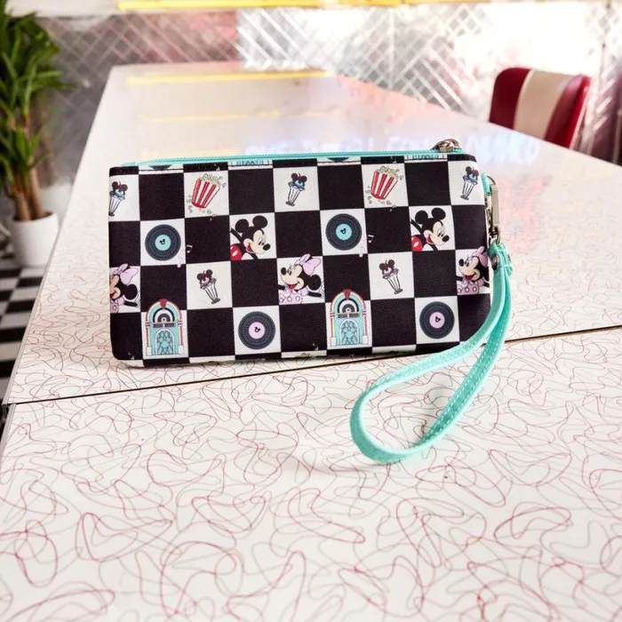 Mickey and Minnie Date Night Diner Checkered AllOver Print Nylon Zipper Pouch Wristlet Unisex Loungefly Bags and Wallets Mickey and Minnie Date Night Diner Checkered AllOver Print Nylon Zipper Pouch Wristlet Unisex Loungefly Bags and Wallets