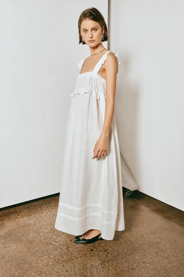 MidiMaxi Dresses Women VRG GRL Curate and Create Smock Maxi Dress White