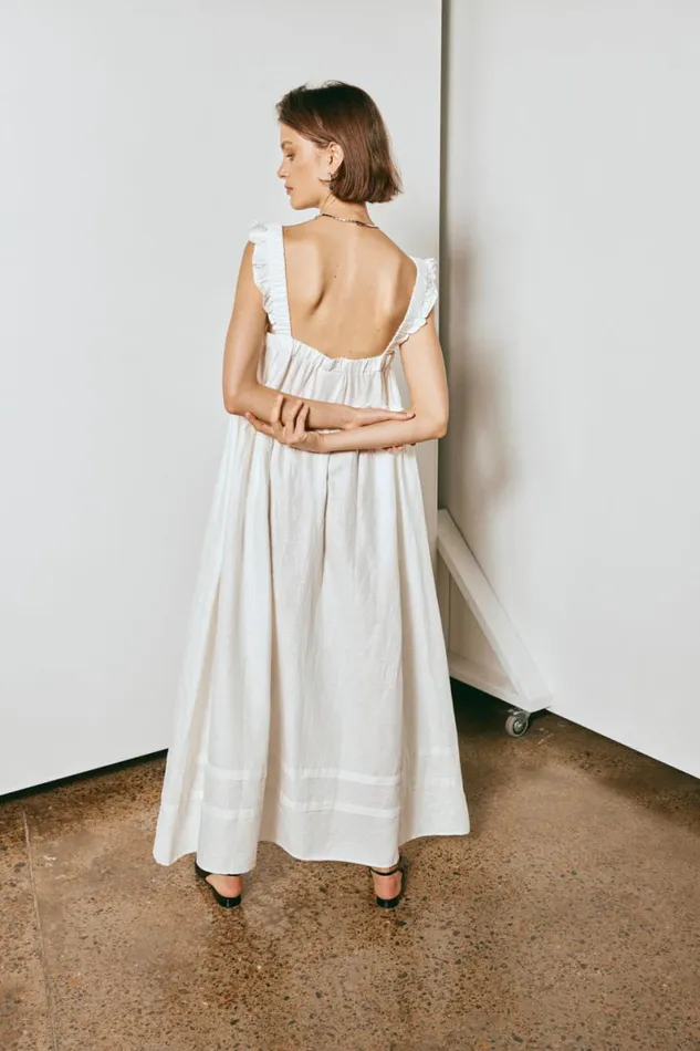 MidiMaxi Dresses Women VRG GRL Curate and Create Smock Maxi Dress White MidiMaxi Dresses Women VRG GRL Curate and Create Smock Maxi Dress White