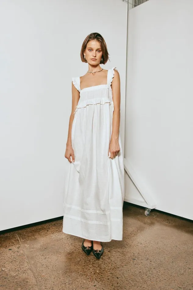 MidiMaxi Dresses Women VRG GRL Curate and Create Smock Maxi Dress White MidiMaxi Dresses Women VRG GRL Curate and Create Smock Maxi Dress White