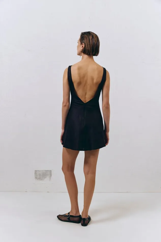Mini Dresses Women VRG GRL Art Of Bloom Linen Bias Cut Mini Dress Black Mini Dresses Women VRG GRL Art Of Bloom Linen Bias Cut Mini Dress Black