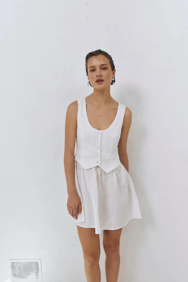 Mini Dresses Women VRG GRL Ma Cherie Linen Mini Dress White