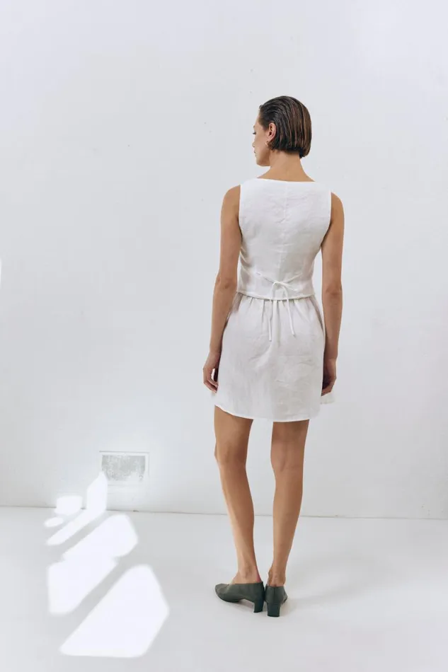 Mini Dresses Women VRG GRL Ma Cherie Linen Mini Dress White Mini Dresses Women VRG GRL Ma Cherie Linen Mini Dress White
