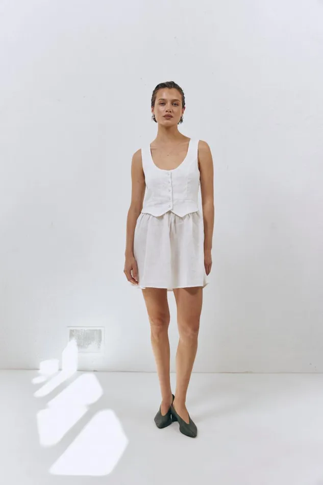 Mini Dresses Women VRG GRL Ma Cherie Linen Mini Dress White Mini Dresses Women VRG GRL Ma Cherie Linen Mini Dress White