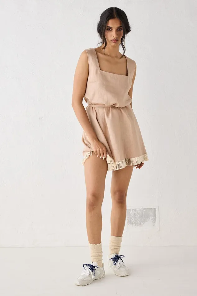 Mini Dresses Women VRG GRL Verve Linen Mini Dress Blush