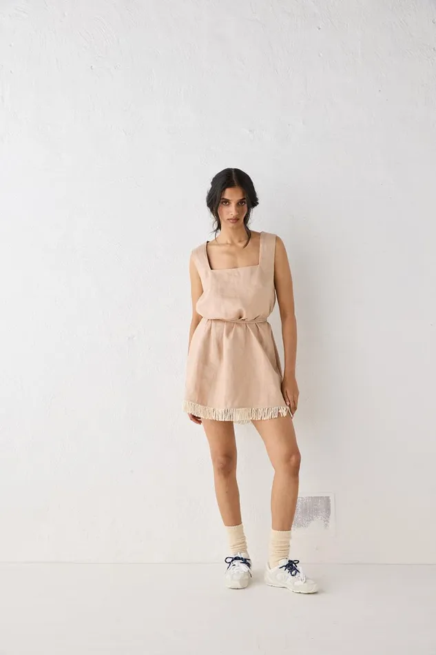 Mini Dresses Women VRG GRL Verve Linen Mini Dress Blush Mini Dresses Women VRG GRL Verve Linen Mini Dress Blush