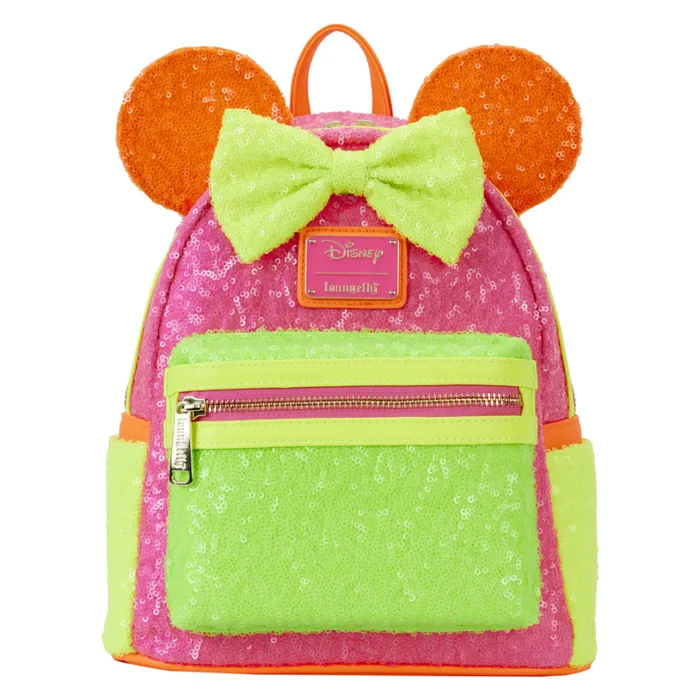 Minnie Mouse Exclusive Color Block Neon Sequin Mini Backpack Unisex Loungefly Backpacks Minnie Mouse Exclusive Color Block Neon Sequin Mini Backpack Unisex Loungefly Backpacks