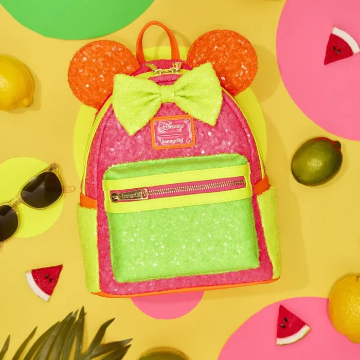 Minnie Mouse Exclusive Color Block Neon Sequin Mini Backpack Unisex Loungefly Backpacks Minnie Mouse Exclusive Color Block Neon Sequin Mini Backpack Unisex Loungefly Backpacks