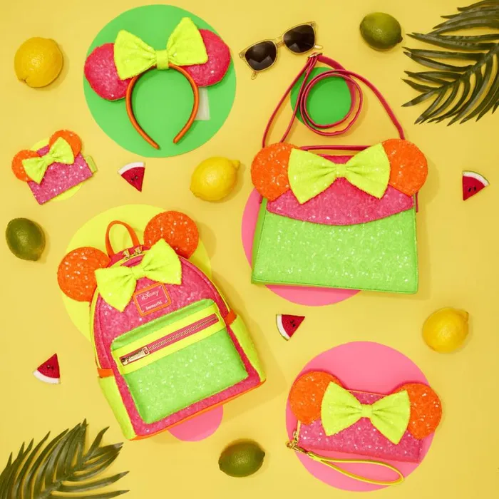 Minnie Mouse Exclusive Color Block Neon Sequin Mini Backpack Unisex Loungefly Backpacks Minnie Mouse Exclusive Color Block Neon Sequin Mini Backpack Unisex Loungefly Backpacks