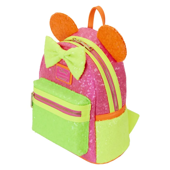Minnie Mouse Exclusive Color Block Neon Sequin Mini Backpack Unisex Loungefly Backpacks Minnie Mouse Exclusive Color Block Neon Sequin Mini Backpack Unisex Loungefly Backpacks