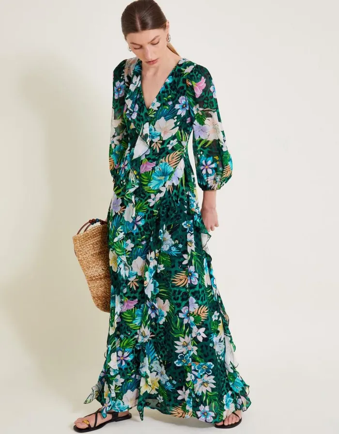 Monsoon Ani Floral Ruffle Dress Green Women Occasionwear Monsoon Ani Floral Ruffle Dress Green Women Occasionwear