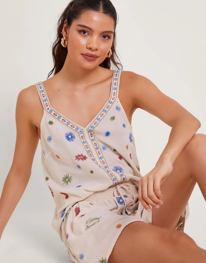 Monsoon Arti Embroidered Cami Ivory Women Tops and Blouses