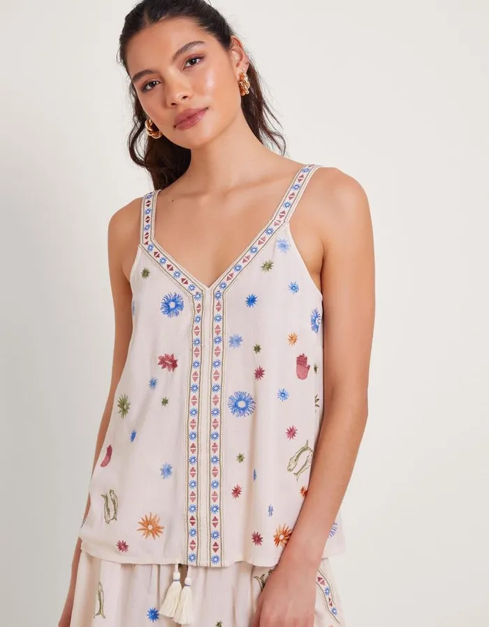 Monsoon Arti Embroidered Cami Ivory Women Tops and Blouses Monsoon Arti Embroidered Cami Ivory Women Tops and Blouses