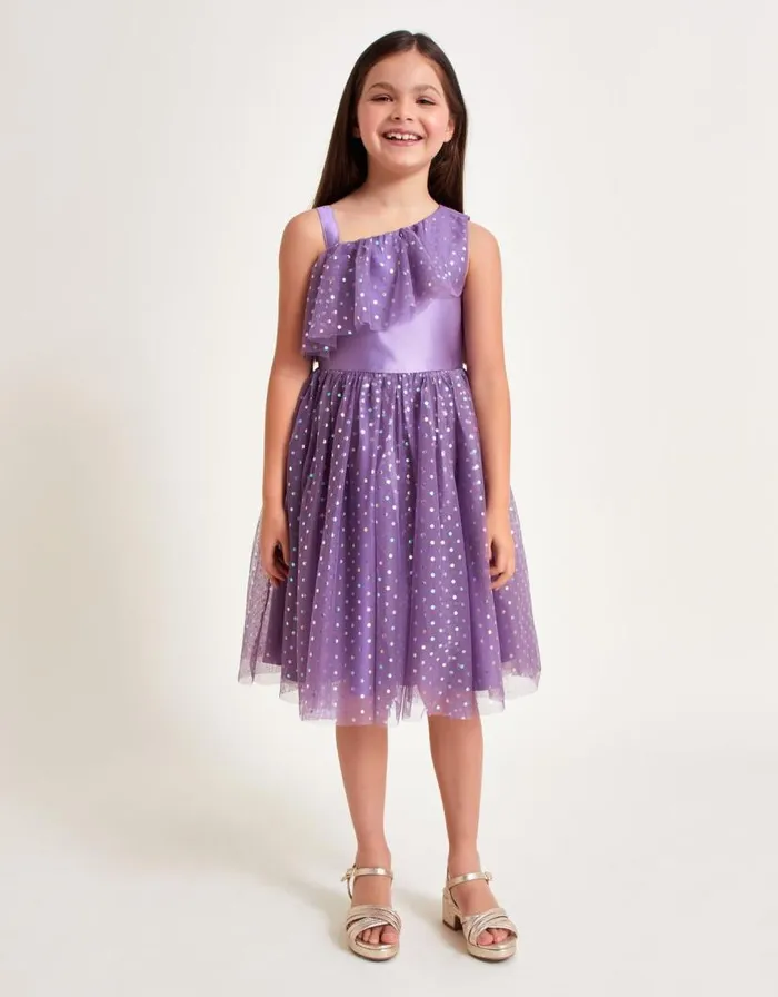 Monsoon Asymmetrical Polka Dot Dress Purple Children Dresses