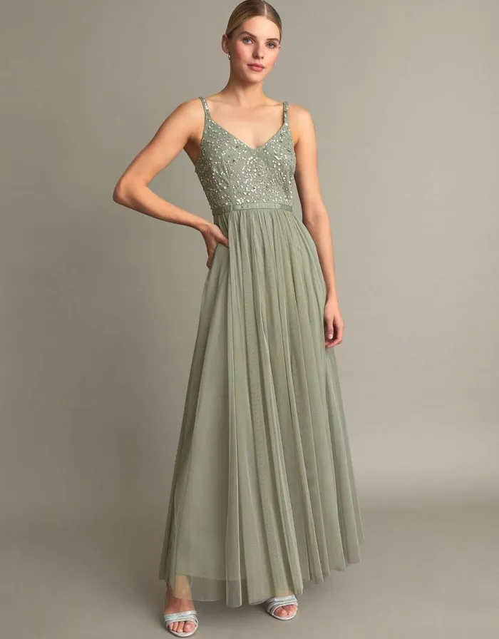 Monsoon Autumn Embellished Maxi Dress Green Women Occasionwear
