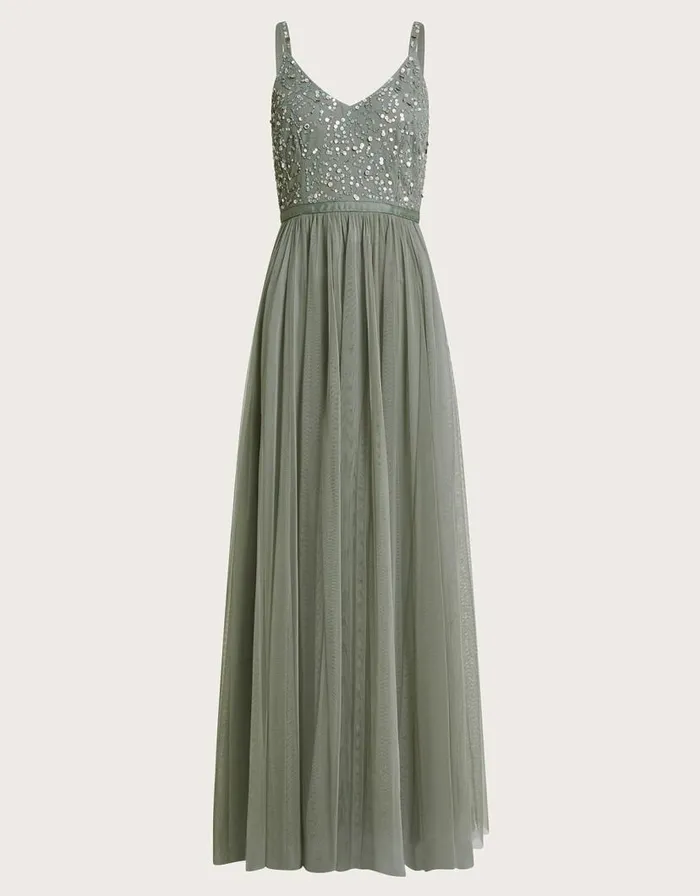Monsoon Autumn Embellished Maxi Dress Green Women Occasionwear Monsoon Autumn Embellished Maxi Dress Green Women Occasionwear