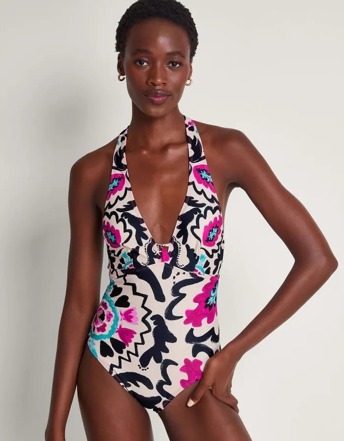 Monsoon Avelle Halterneck Swimsuit Cream Women Beachwear and Swimwear