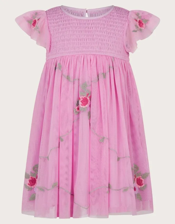 Monsoon Baby April Shirred Embroidered Dress Pink Children Dresses Monsoon Baby April Shirred Embroidered Dress Pink Children Dresses