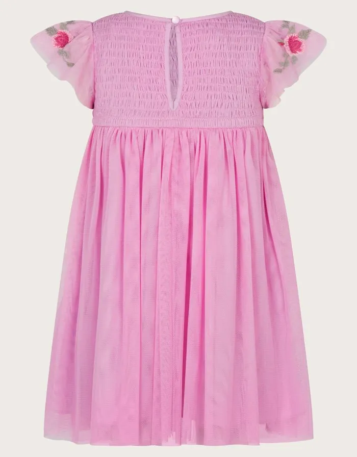 Monsoon Baby April Shirred Embroidered Dress Pink Children Dresses Monsoon Baby April Shirred Embroidered Dress Pink Children Dresses