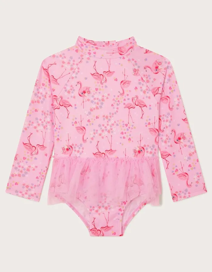 Monsoon Baby Long Sleeve Flamingo UPF50 Swimsuit Pink Children Beachwear and Swimwear