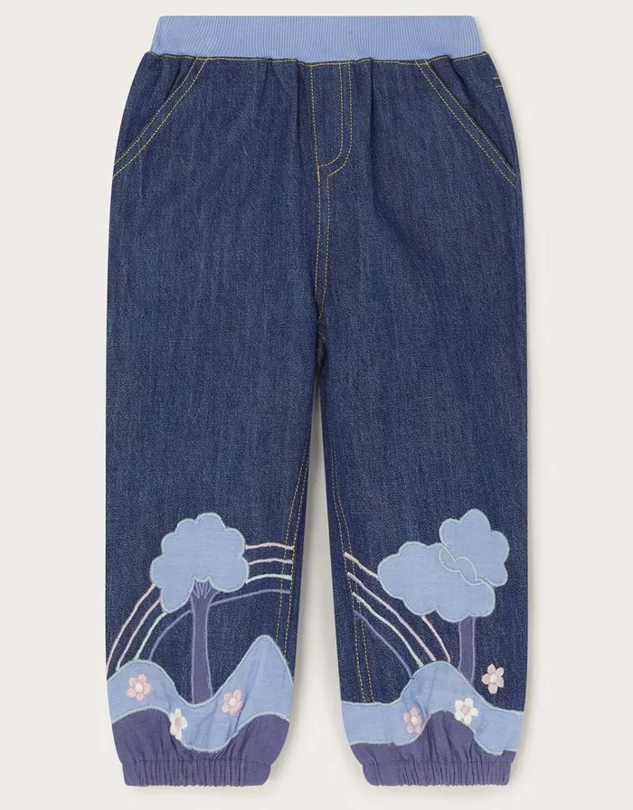 Monsoon Baby Rainbow Applique Jeans Blue Children Outfits and Rompers