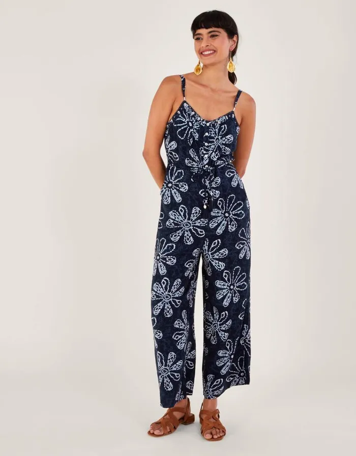 Monsoon Batik Dye Flower Jumpsuit Blue Women Beachwear and Swimwear