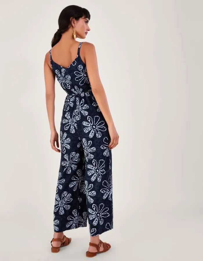 Monsoon Batik Dye Flower Jumpsuit Blue Women Beachwear and Swimwear Monsoon Batik Dye Flower Jumpsuit Blue Women Beachwear and Swimwear