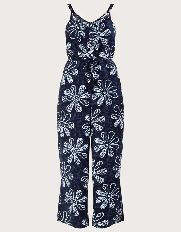 Monsoon Batik Dye Flower Jumpsuit Blue Women Beachwear and Swimwear Monsoon Batik Dye Flower Jumpsuit Blue Women Beachwear and Swimwear