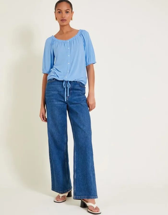 Monsoon Bora Button Jersey Top Blue Women Tops and Blouses Monsoon Bora Button Jersey Top Blue Women Tops and Blouses