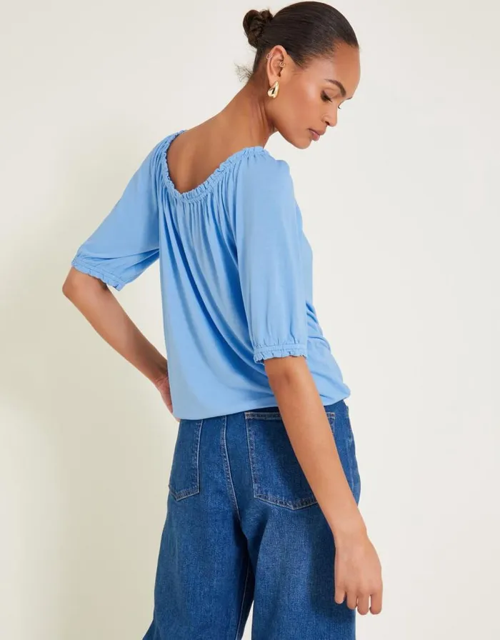Monsoon Bora Button Jersey Top Blue Women Tops and Blouses Monsoon Bora Button Jersey Top Blue Women Tops and Blouses