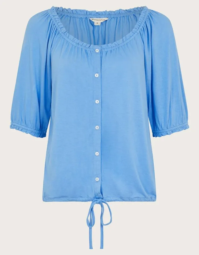 Monsoon Bora Button Jersey Top Blue Women Tops and Blouses Monsoon Bora Button Jersey Top Blue Women Tops and Blouses