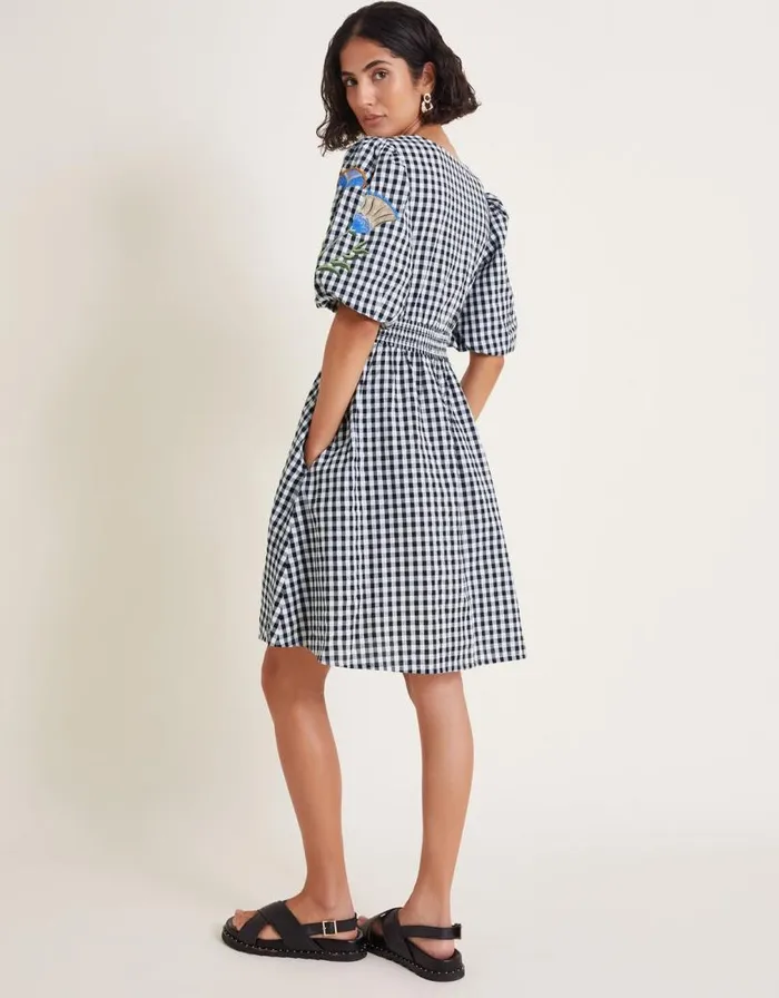 Monsoon Bria Embroidered Gingham Mini Dress Black Women Casualwear Monsoon Bria Embroidered Gingham Mini Dress Black Women Casualwear