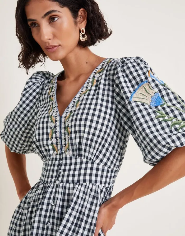 Monsoon Bria Embroidered Gingham Mini Dress Black Women Casualwear Monsoon Bria Embroidered Gingham Mini Dress Black Women Casualwear