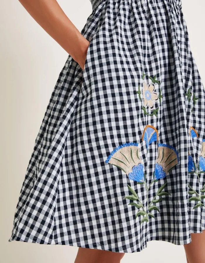 Monsoon Bria Embroidered Gingham Mini Dress Black Women Casualwear Monsoon Bria Embroidered Gingham Mini Dress Black Women Casualwear