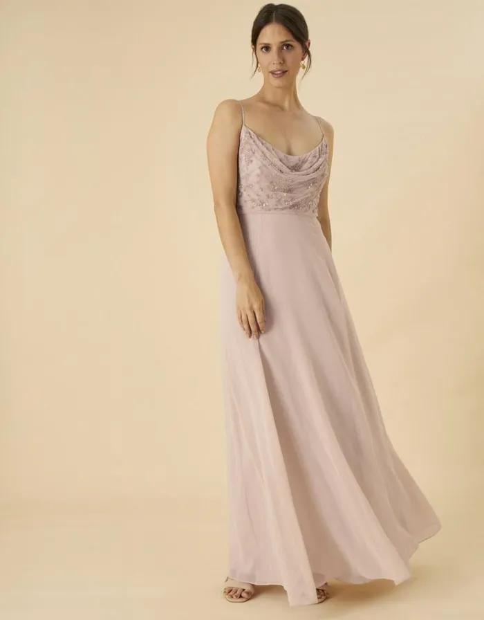 Monsoon Campbell Cowl Neck Maxi Dress In Recycled Polyester Pink Women Occasionwear Monsoon Campbell Cowl Neck Maxi Dress In Recycled Polyester Pink Women Occasionwear