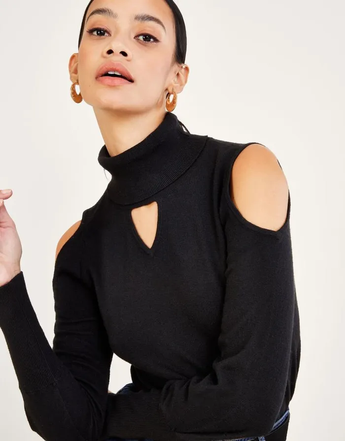Monsoon ColdShoulder Roll Neck Jumper Black Women Knitwear