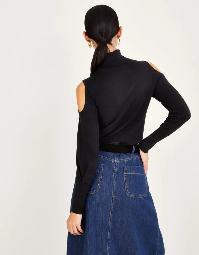 Monsoon ColdShoulder Roll Neck Jumper Black Women Knitwear Monsoon ColdShoulder Roll Neck Jumper Black Women Knitwear