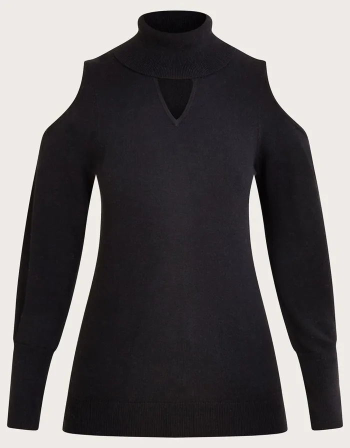 Monsoon ColdShoulder Roll Neck Jumper Black Women Knitwear Monsoon ColdShoulder Roll Neck Jumper Black Women Knitwear