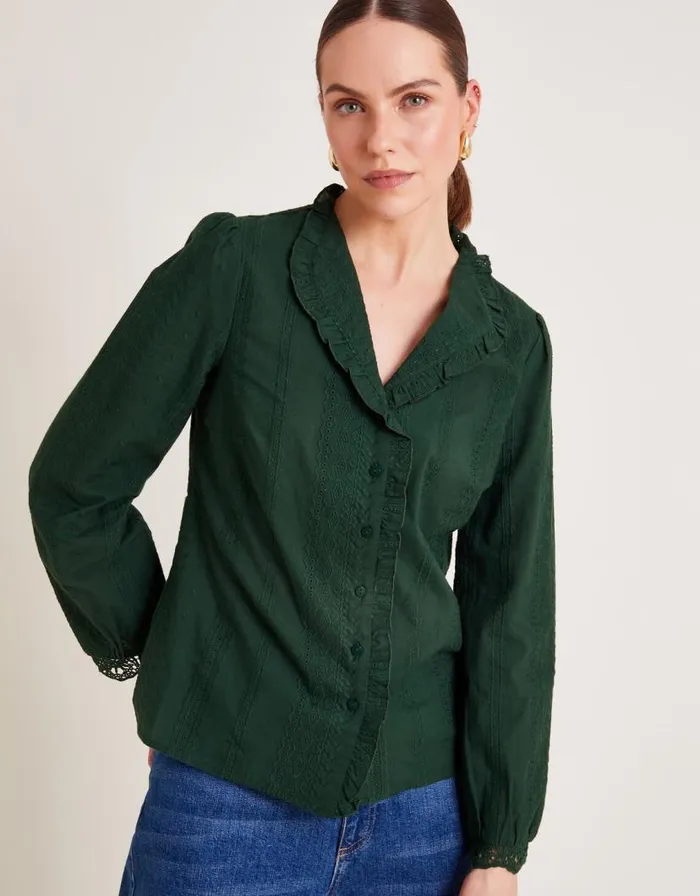 Monsoon Cora Embroidered Shirt Green Women Casualwear