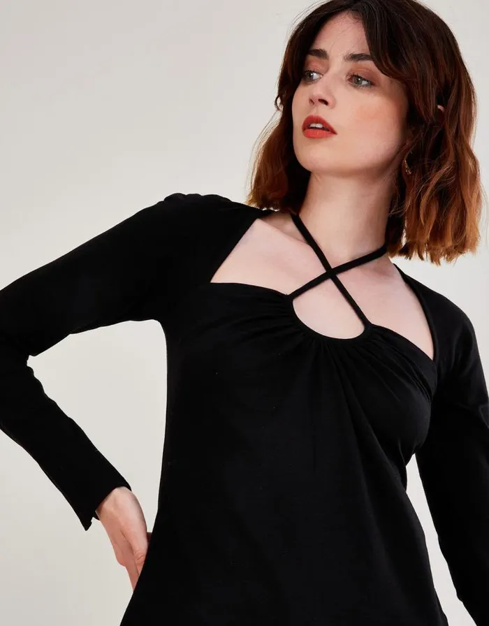 Monsoon CutOut Halter Jersey Top Black Women Tops and Blouses