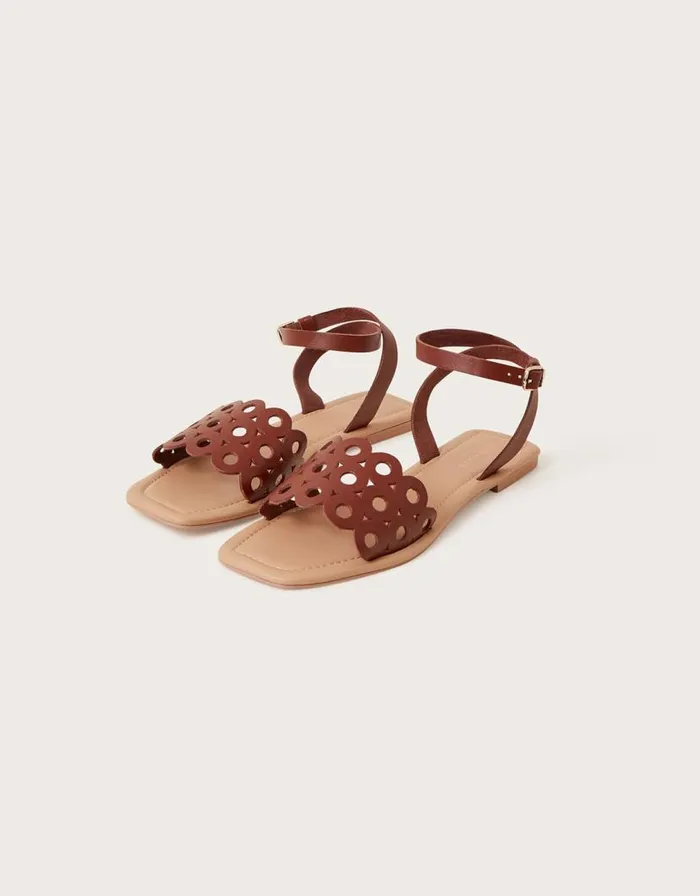 Monsoon Cutwork Leather Sandals Tan Women Sandals