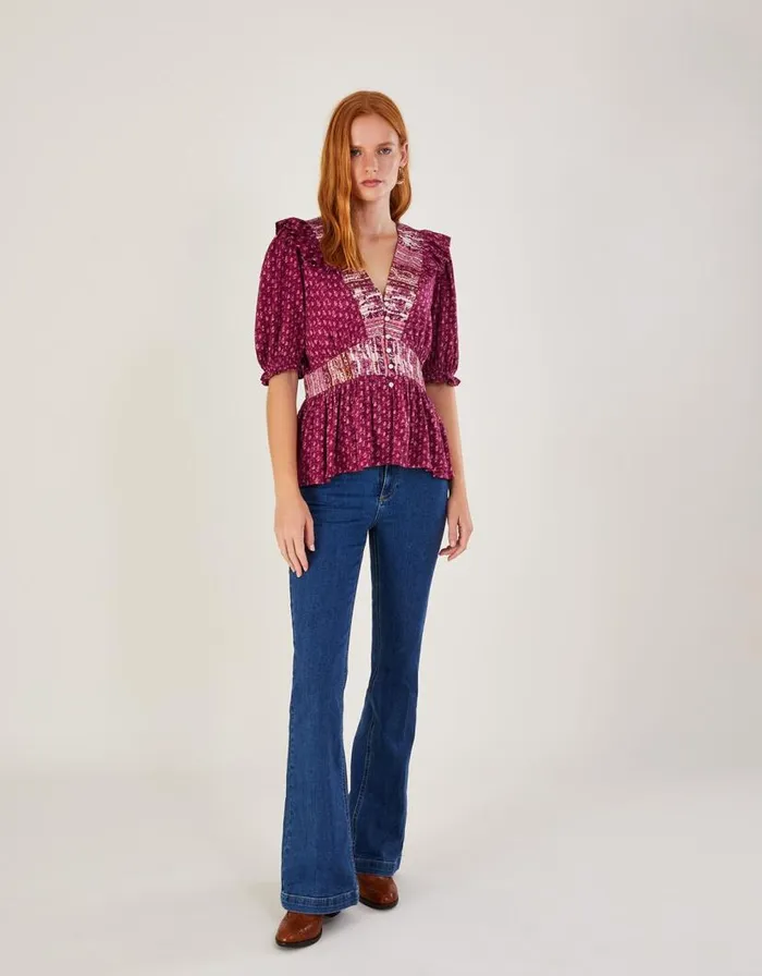 Monsoon Deep VNeck Frill Long Sleeve Jersey Top Pink Women Tops and Blouses Monsoon Deep VNeck Frill Long Sleeve Jersey Top Pink Women Tops and Blouses