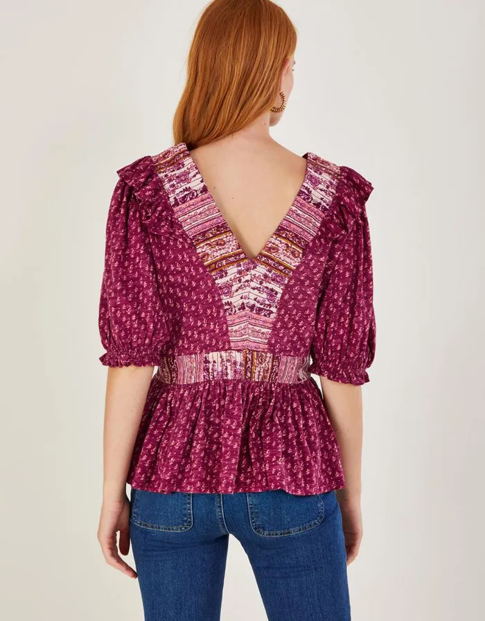 Monsoon Deep VNeck Frill Long Sleeve Jersey Top Pink Women Tops and Blouses Monsoon Deep VNeck Frill Long Sleeve Jersey Top Pink Women Tops and Blouses